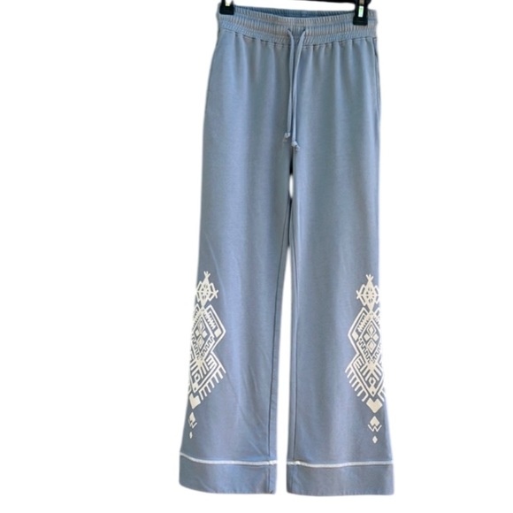 Back In The Saddle Blue Wide-Leg Sweatpants w/ White Western Geometric Design - Picture 2 of 11